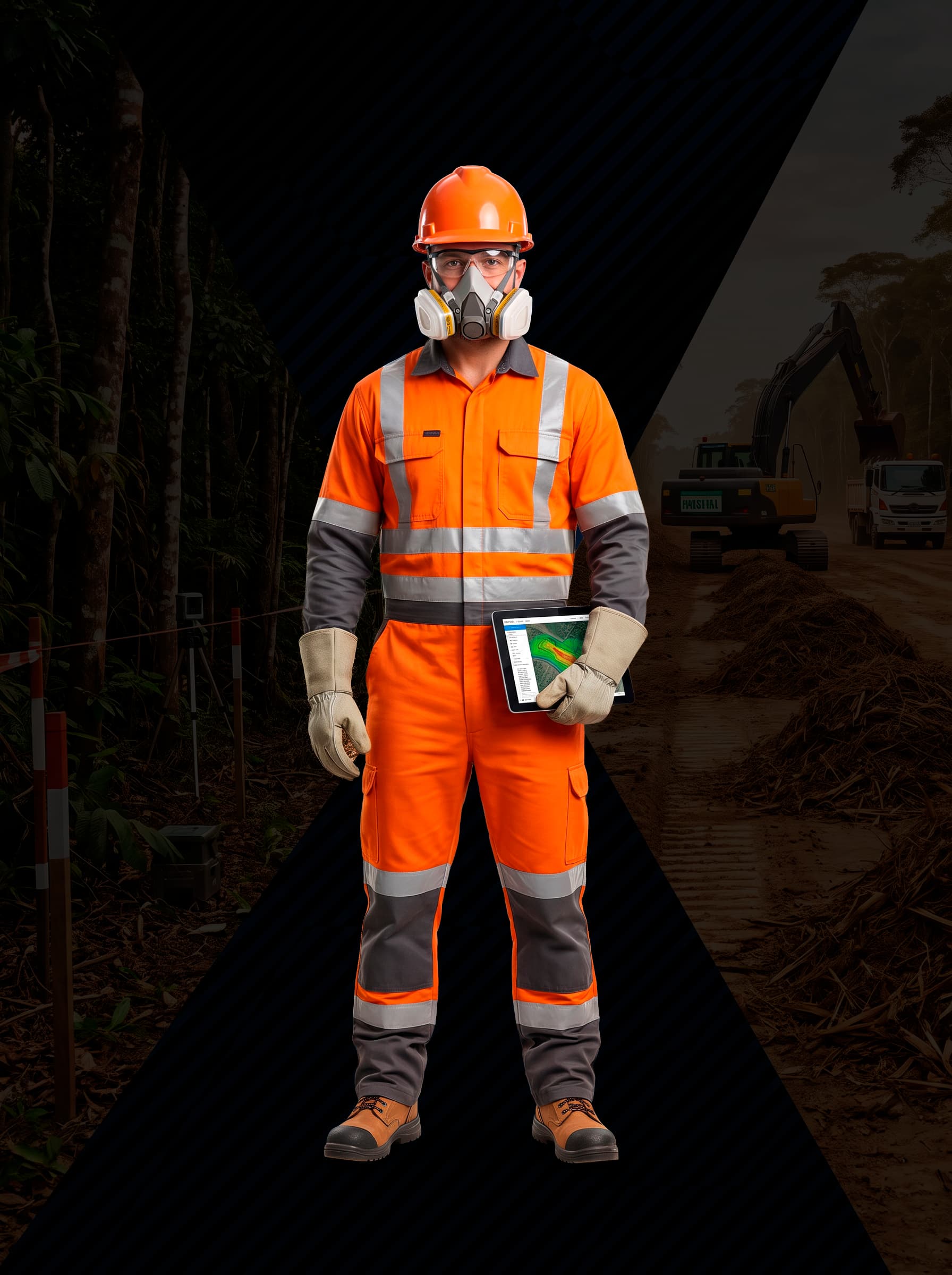 Colaborador de corpo inteiro em EPI completo